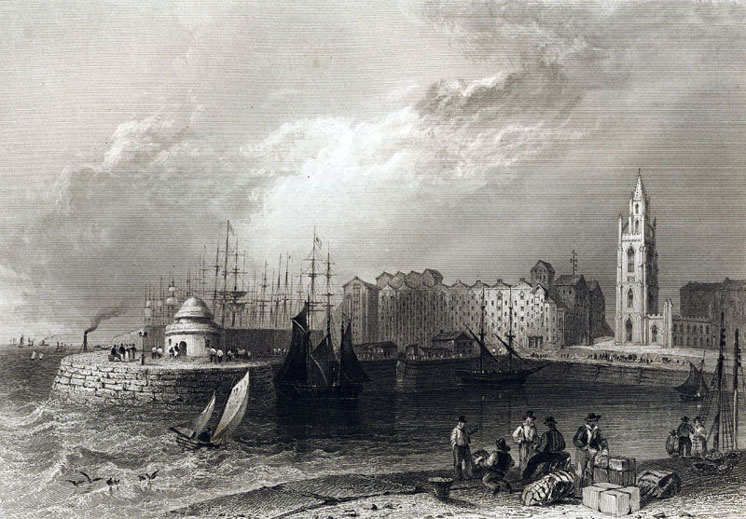 Liverpool dock and church circa 1840